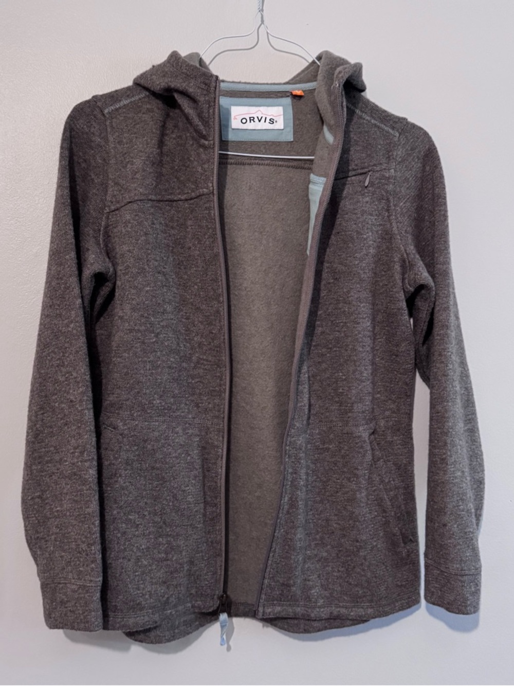 Orvis Hybrid Wool Fleece Hooded Jacket Brown Women’s XS Full Zip